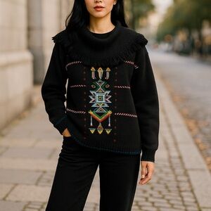 Vintage Victoria Jones Beaded Cowl Neck, Fringe Black Sweater, New with Tags